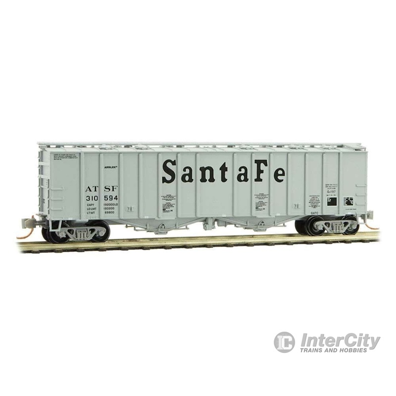 Micro Trains N 9800091 50' Airslide Covered Hopper - Ready to Run -- Santa Fe 310594 (gray, black, Large Cooper Lettering)