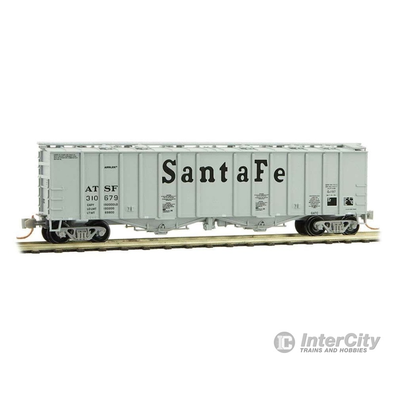 Micro Trains N 9800092 50' Airslide Covered Hopper - Ready to Run -- Santa Fe 310679 (gray, black, Large Cooper Lettering)