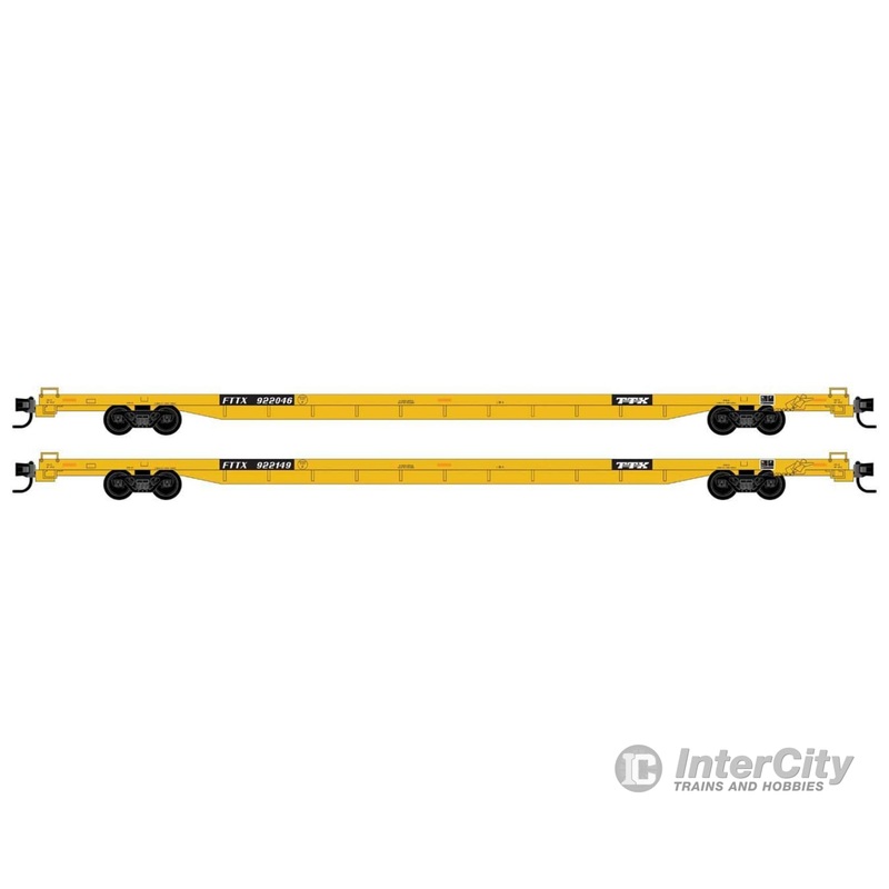 Micro Trains N 99302205 89'4" Flatcar 2-Pack - Ready to Run -- TTX FTTX #922046, 922149 (yellow, black)