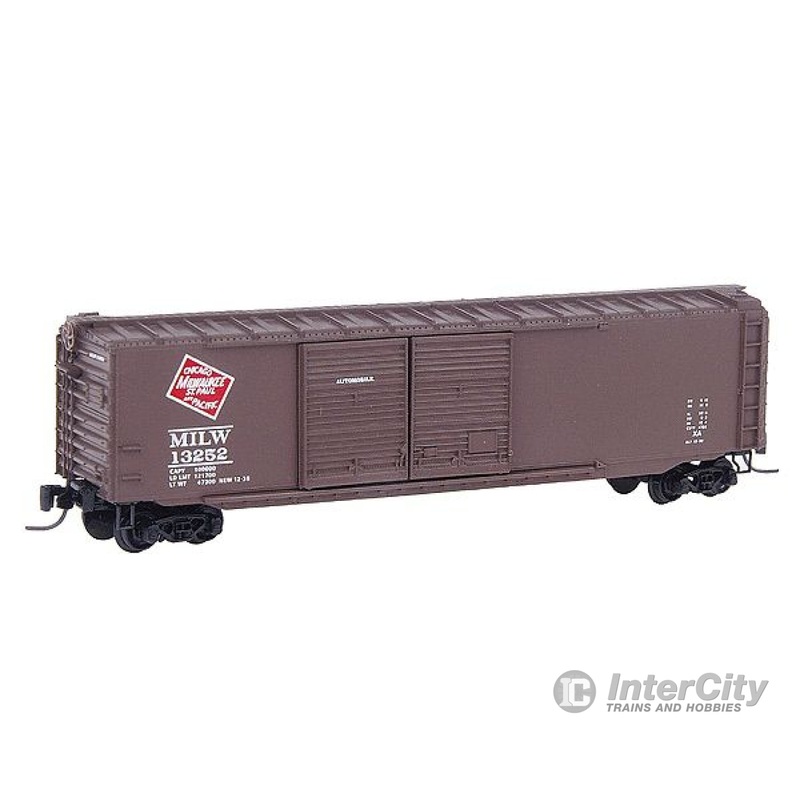 Micro Trains Z 137212 50' Standard Double-Door Boxcar w/Magne-Matic Couplers -- Milwaukee Road #13252 (Boxcar Red, red & white CMStP&P herald)
