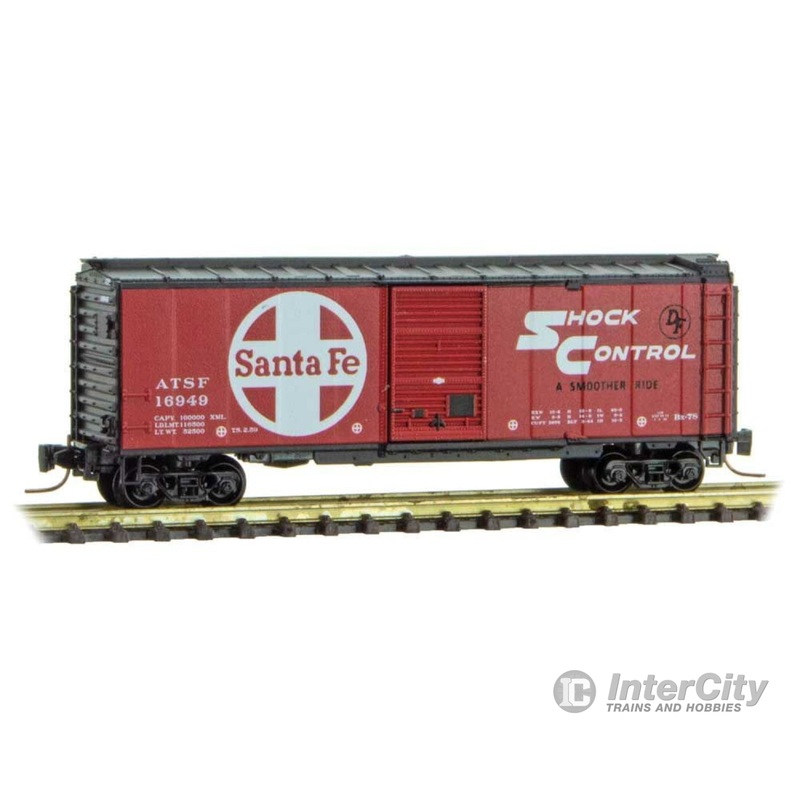Micro Trains Z 50000047 40' Single-Door Boxcar - Ready to Run -- Santa Fe 16949 (Class Bx-78, red, black, white, Large Logo, Shock Control)
