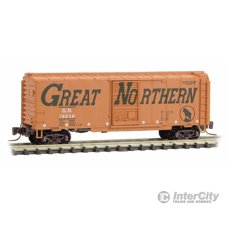 Micro Trains Z 50000970 40' Single-Door Boxcar - Ready to Run -- Great Northern 19038 (1956 Experimental Scheme, orange, brown, Circus Serie