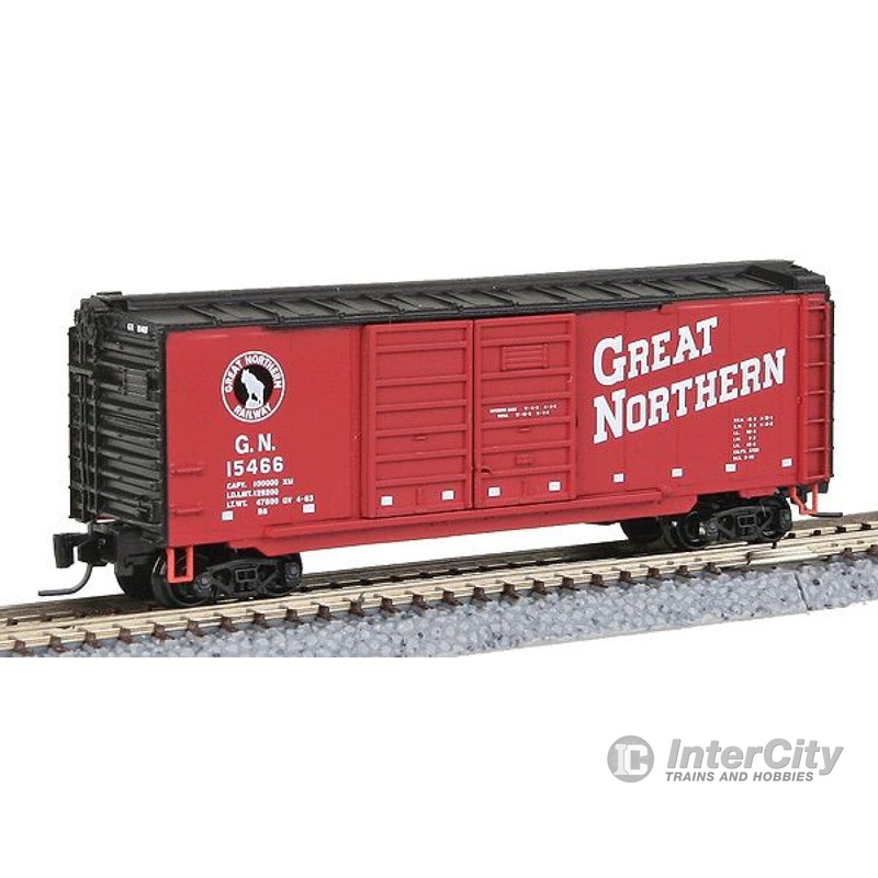 Micro Trains Z 50100132 40' Standard Double Door Boxcar -- Great Northern #15466 (vermillion red, black Roof and Ends)