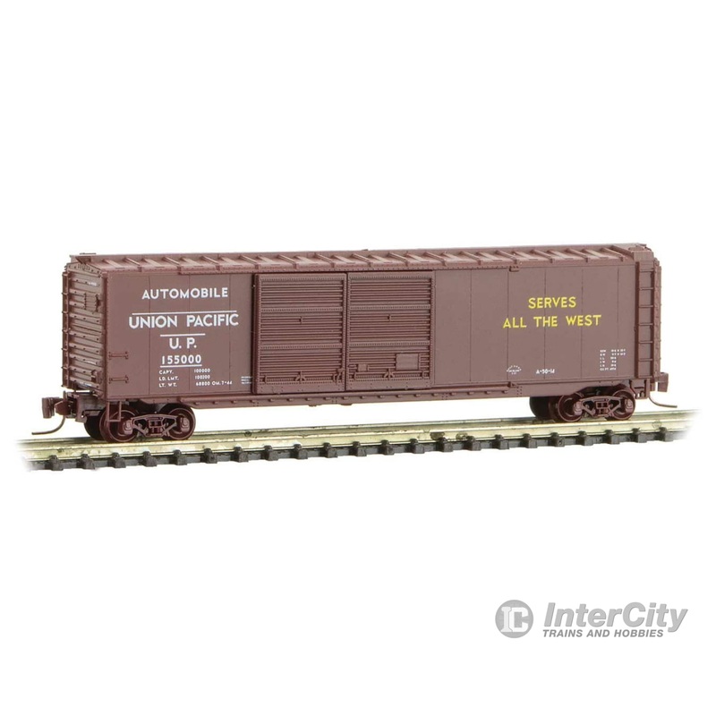 Micro Trains Z 50600290 50' Double-Door Boxcar - Ready to Run -- Union Pacific 155000 (Boxcar Red, Auto Service, Serves all the West Slogan)
