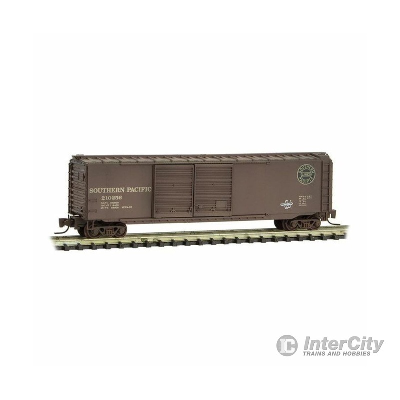 Micro Trains Z 50644320 50' Double-Door Boxcar - Ready to Run -- Southern Pacific #210256 (Weathered, Boxcar Red, black Lines Logo, Graffiti)