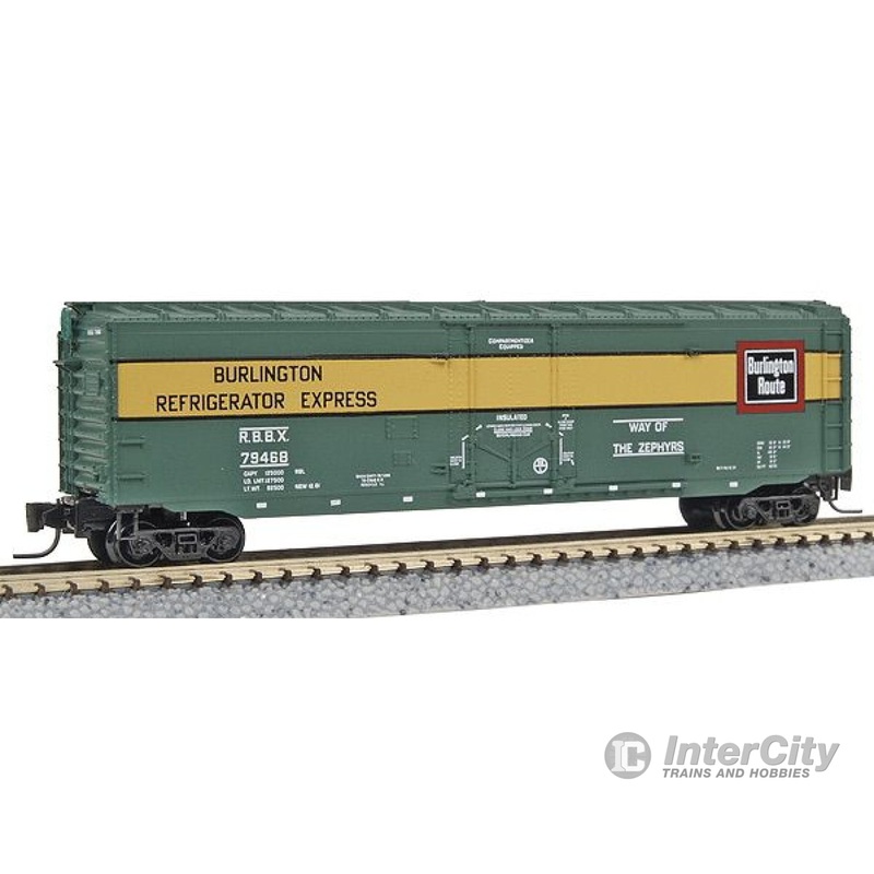 Micro Trains Z 50700370 50' Plug Door Boxcar -- Chicago, Burlington & Quincy #RBBX 79468 (dark green, white lettering)