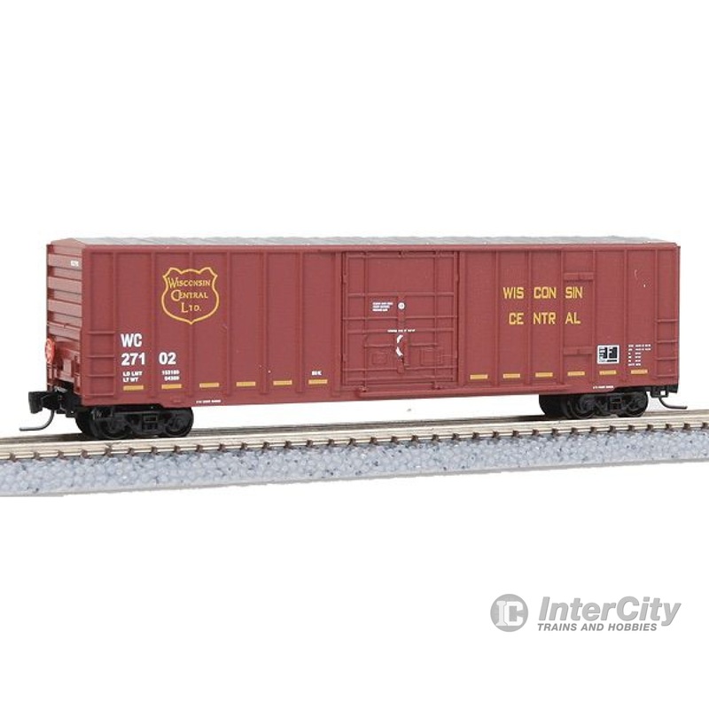 Micro Trains Z 51100091 50' Ribside Plug-Door Boxcar w/FMC Doors, No Roofwalk - Ready to Run -- Wisconsin Central #27102 (maroon)