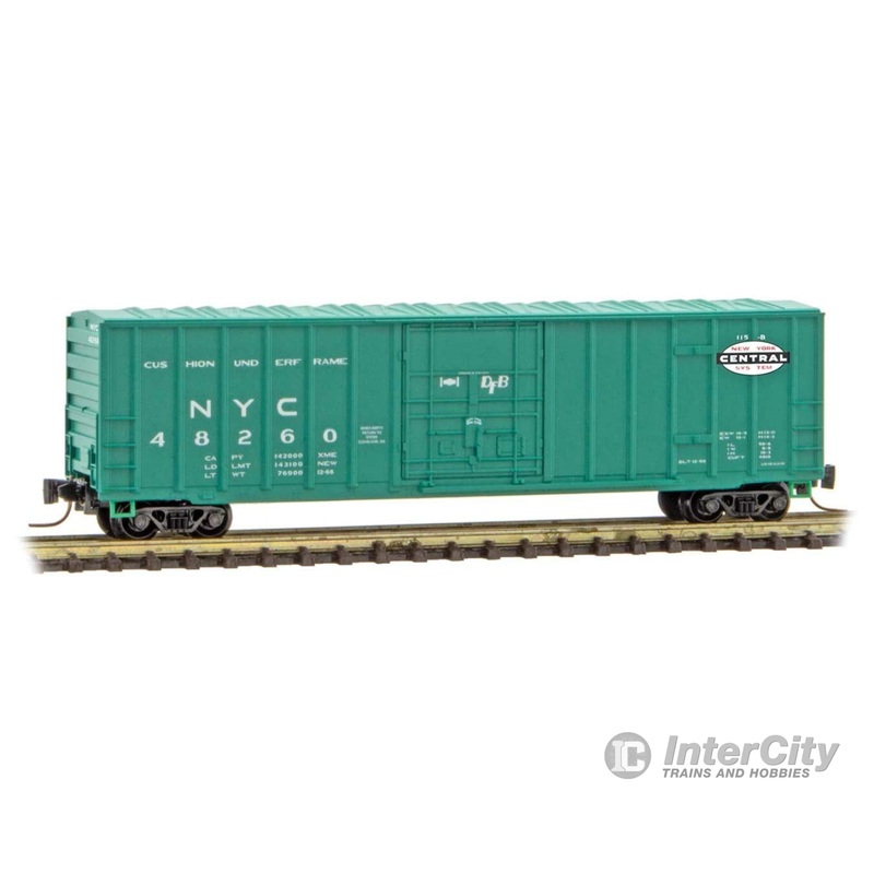 Micro Trains Z 51100281 50' Rib-Side Plug-Door Boxcar No Roofwalk - Ready to Run -- New York Central 48260 (Jade Green, white, black, Small Logo)
