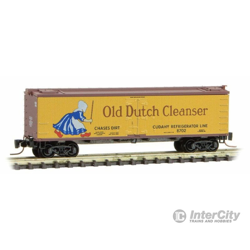 Micro Trains Z 51800440 40' Wood-Sheathed Ice Reefer - Ready to Run -- Cudahy Refrigerator Line 8702 (yellow, Boxcar Red, Old Dutch & Cudahy Sunlig