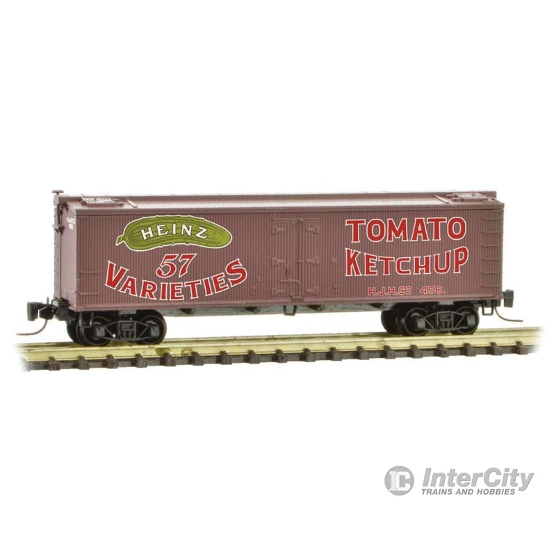 Micro Trains Z 51800570 40' Wood-Sheathed Ice Reefer - Ready to Run -- Heinz 456 (Boxcar Red, red, Billboard 57, green, Ketchup, Series Car 12)