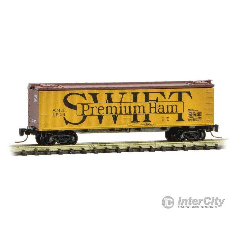 Micro Trains Z 51800581 40' Wood-Sheathed Ice Reefer - Ready to Run -- Swift Refrigerator Line 1944 (yellow, Boxcar Red, Premium Ham)