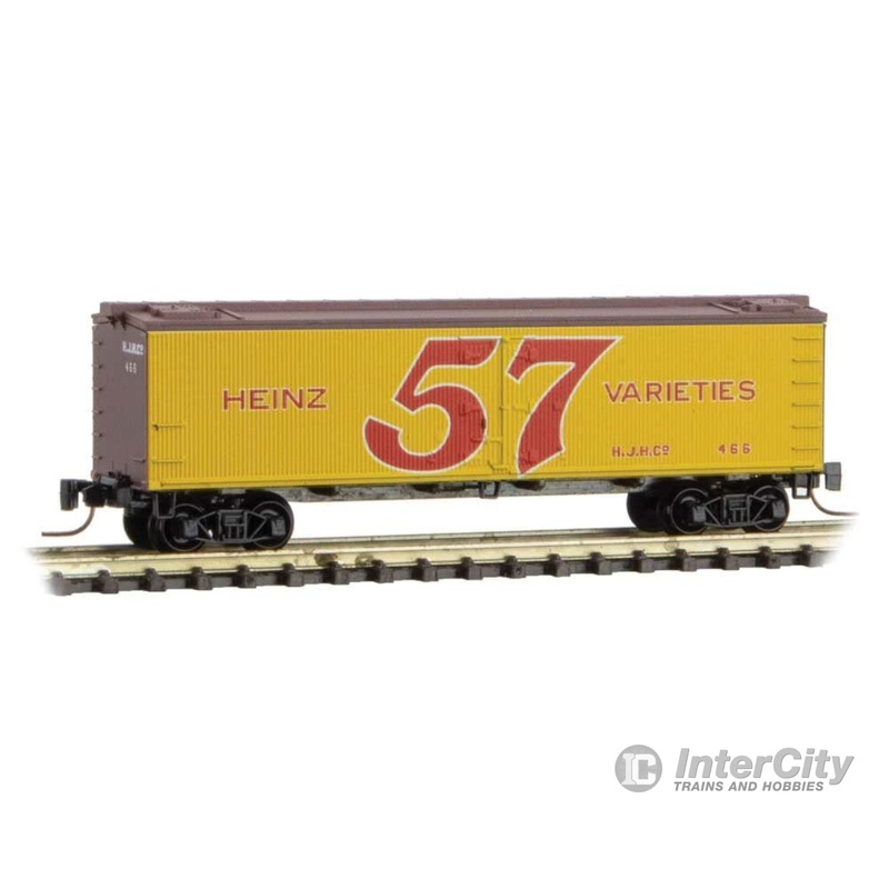 Micro Trains Z 51800660 40' Wood-Sheathed Ice Reefer - Ready to Run -- Heinz 466 (57 Varieties; yellow, Boxcar Red, red, Series Car 4)