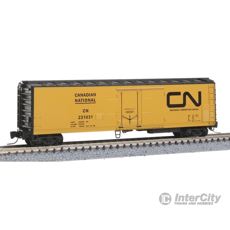 Micro Trains Z 54800021 51' Riveted-Side Mechanical Reefer - Ready to Run -- Canadian National #231031 (yellow, black, Noodle Logo)