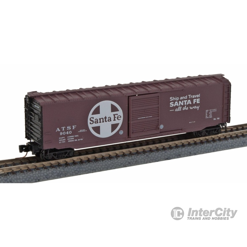 Micro Trains Z 99400070 50' Single-Door Boxcar 4-Car Runner Pack - Ready to Run -- Santa Fe #9004, 9016, 9038, 9040 (Boxcar Red, black, white, Large Logo)