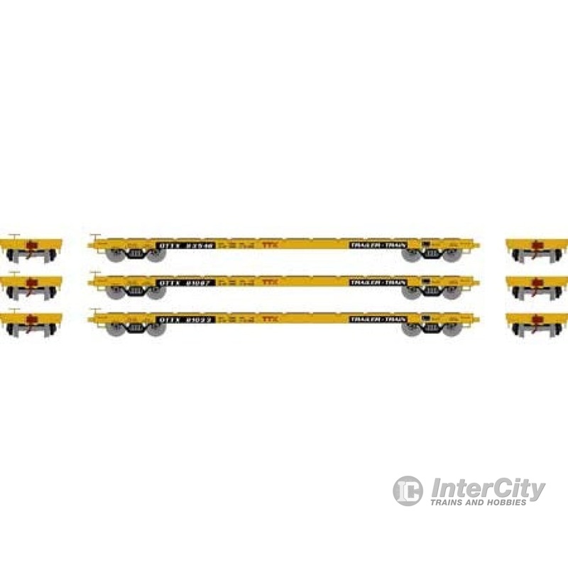 Athearn ATH97065 HO 60 Foot Flat Car 60' Flat Car, OTTX/Red Logo 3-Pack