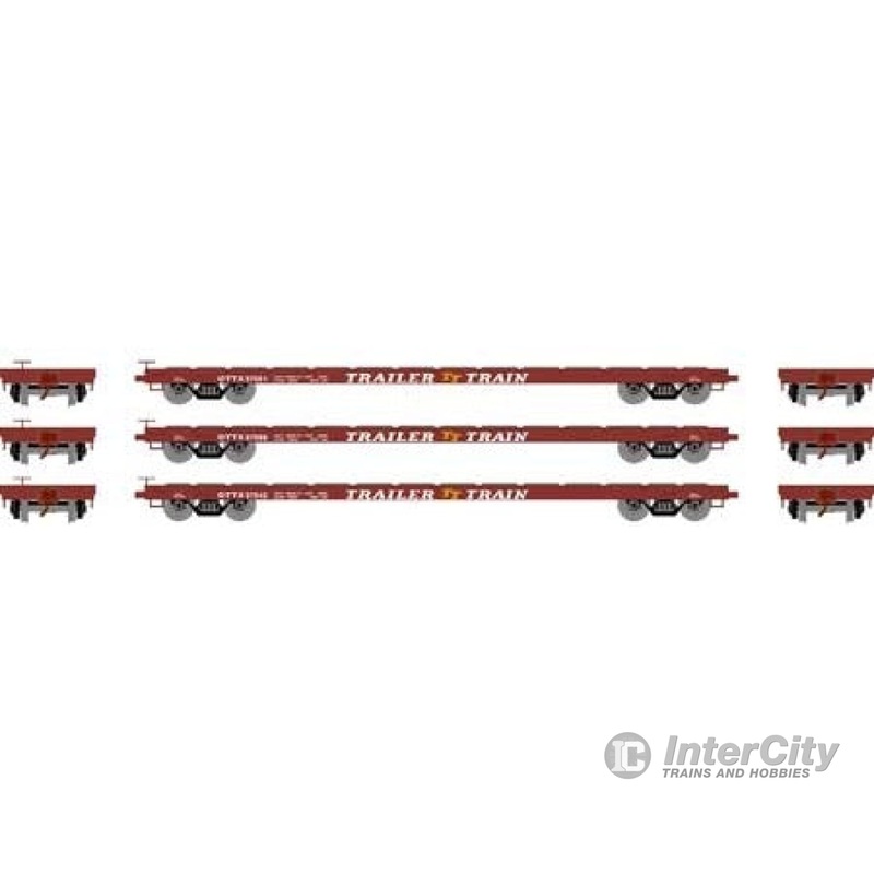 Athearn ATH97071 HO 60 Foot Flat Car 60' Flat Car, OTTX/Brown Logo (3 Pack)