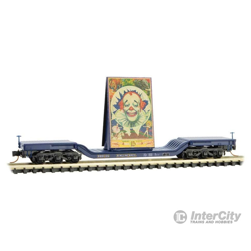 Micro Trains N 10900161 Heavyweight 6-Axle Depressed-Center Flatcar with Billboard Load - Ready to Run -- Ringling Bros.(R) Clown Billboard Series Car RBBX 106
