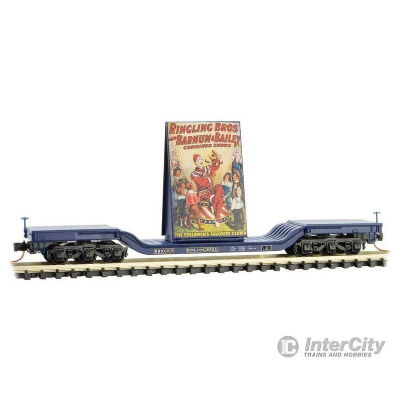 Micro Trains N 10900162 Heavyweight 6-Axle Depressed-Center Flatcar with Billboard Load - Ready to Run -- Ringling Bros.(R) Clown Billboard Series Car RBBX 105