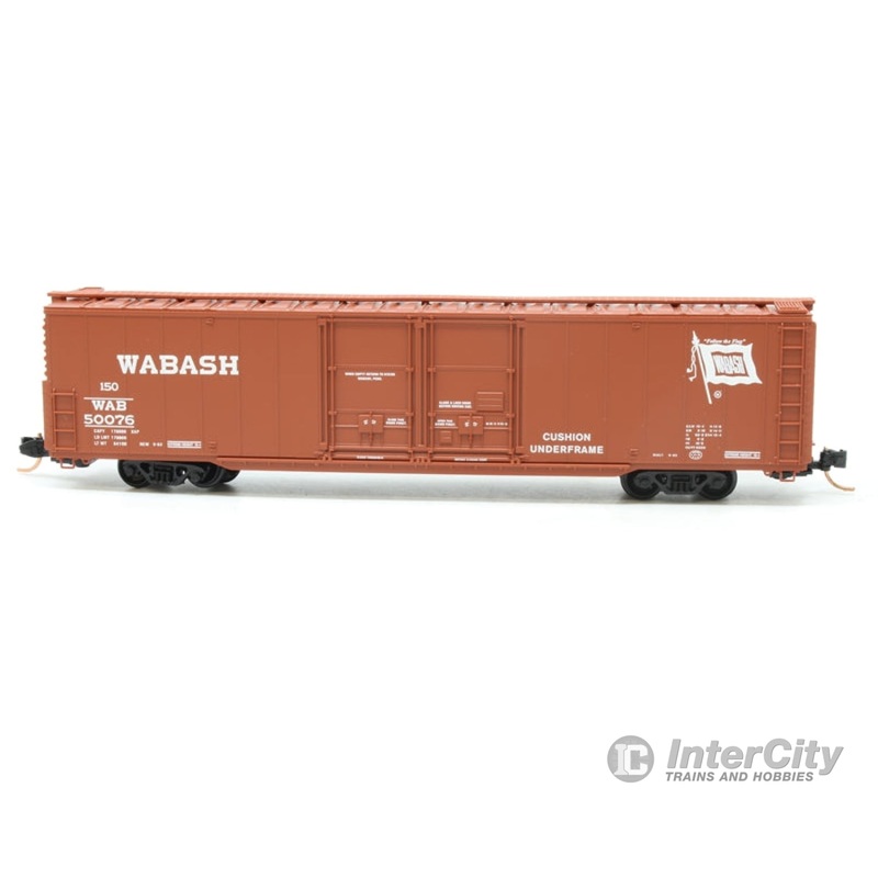Micro Trains N 12200010 Greenville 60' Double-Door Boxcar w/41' 3" Wheelbase - Ready to Run -- Wabash #50076 (Boxcar Red, Flag Logo)