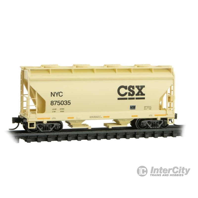 Micro Trains N 9200521 ACF 39' 2-Bay Center-Flow Covered Hopper - Round Hatches - Ready to Run -- CSX NYC #875035 (tan, black)