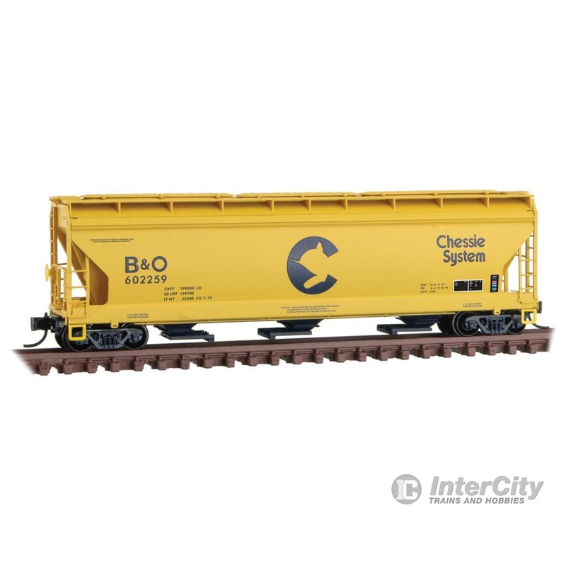 Micro Trains N 9400660 ACF 3-Bay Center Flow Covered Hopper with Elongated Hatches - Ready to Run -- Chessie System B&O 602259 (yellow, blue)