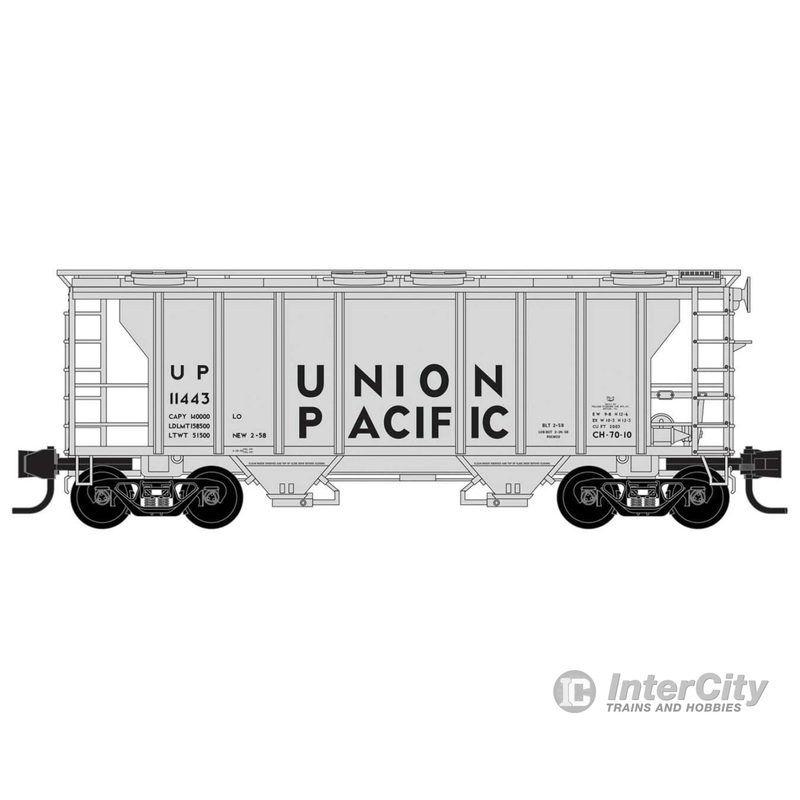 Micro Trains N 9500031 PS-2 2-Bay Covered Hopper - Ready to Run -- Union Pacific #11443 (As Delivered 1958, gray, black)