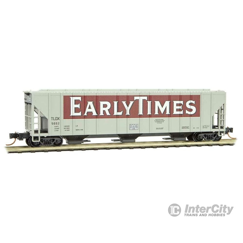 Micro Trains N 9900190 Evans 100-Ton 3-Bay Covered Hopper - Ready to Run -- Early Times TLDX 5652 (gray, white, red)