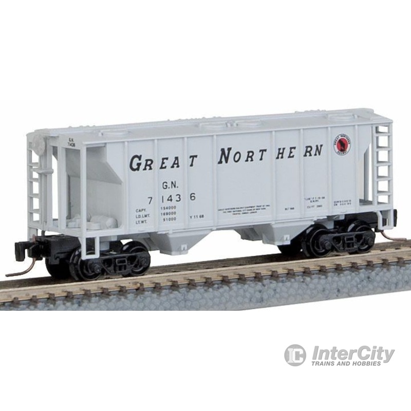 Micro Trains Z 53100220 PS-2 70-Ton 2-Bay Covered Hopper - Ready to Run -- Great Northern #71436 (gray, black, red, Small Logo, Slant Serif Lettering)
