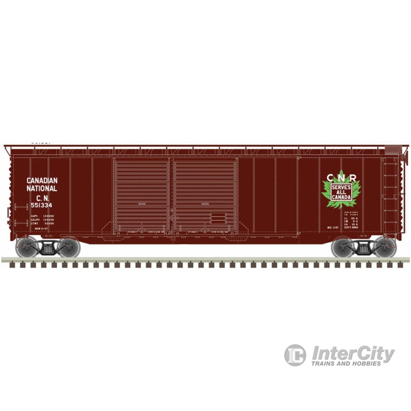 Atlas 20006571 Postwar 50' Double-Door Boxcar - Ready to Run - Master(R) -- Canadian National 551334 (Boxcar Red, white, green, Leaf Logo)