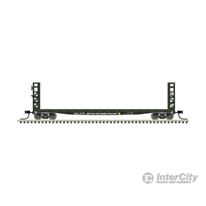 Atlas 50005786 N GSI-GSC 48' Bulkhead Flatcar - Ready to Run - Master(R) -- British Columbia Railway 51701(green, white)