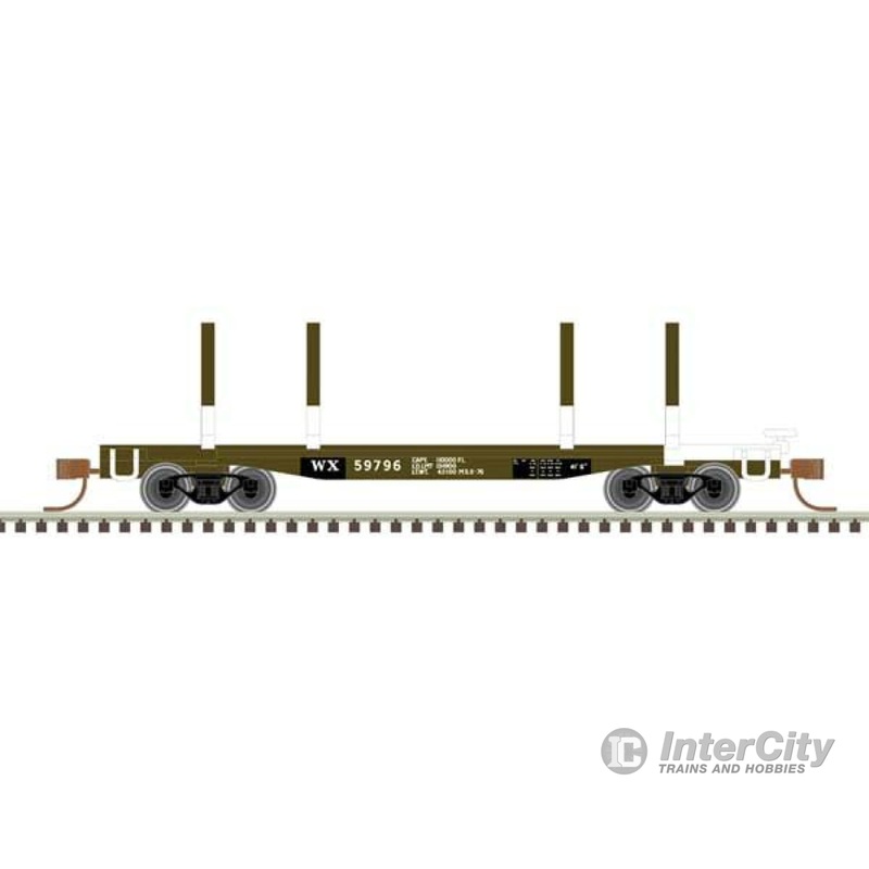 Atlas 50006277 45' Logging Flatcar - Ready to Run - Master(R) -- Weyerhaeuser #59917 (Boxcar Red, white)