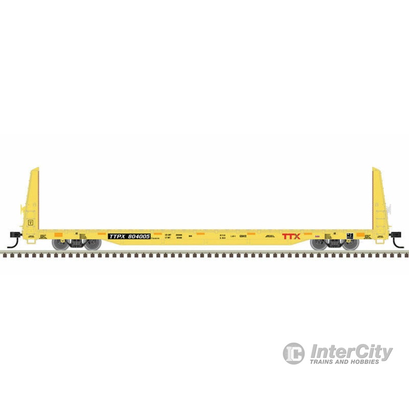 Atlas Trainman HO 20006452 62' Bulkhead Flatcar - Ready to Run -- TTX 804739 (yellow, black, red Forward Thinking Logo)