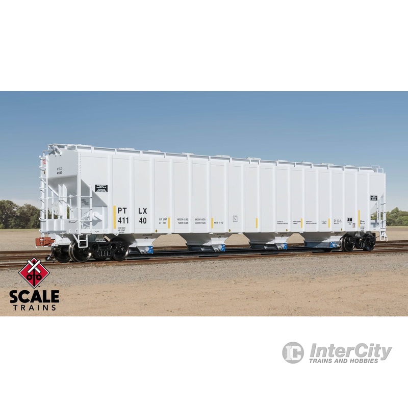 ScaleTrains SXT39446 Rivet Counter HO Scale Pullman-Standard 5820 Covered Hopper, GE Rail Services/PTLX/Light Gray/Conspicuity Stripes 41140
