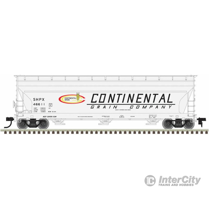 Atlas HO 20005511 ACF 4650 Centerflow Covered Hopper Pre-1971 Version - Ready to Run - Master(R) -- Continental Grain #46630 (white, black, red; Large Lettering)