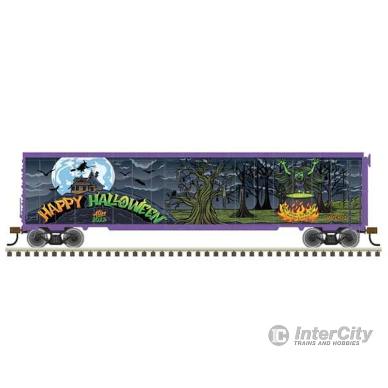 Atlas HO 20006954 Postwar 50' Single-Door Boxcar - Ready to Run - Master(R) -- Halloween WTCH #2022 (Halloween Witch Graphics)
