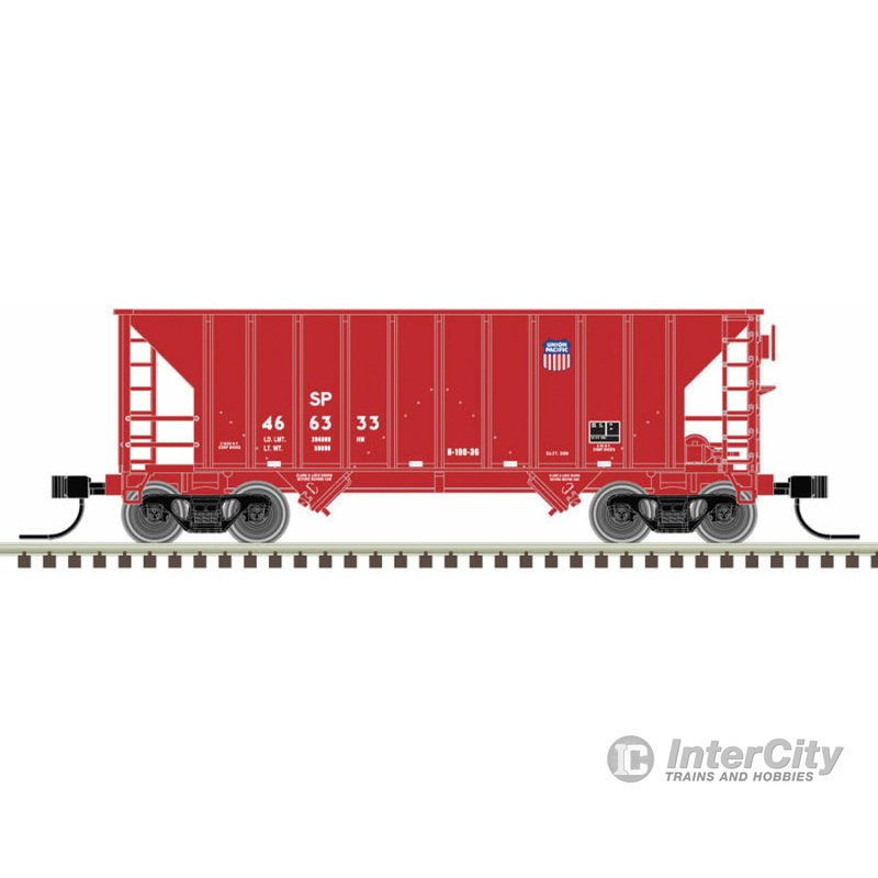 Atlas N 50004550 Greenville 100-Ton 2-Bay Hopper - Ready to Run - Master(TM) -- Union Pacific SP 466333 (Boxcar Red, small shield, yellow conspicuity marks)