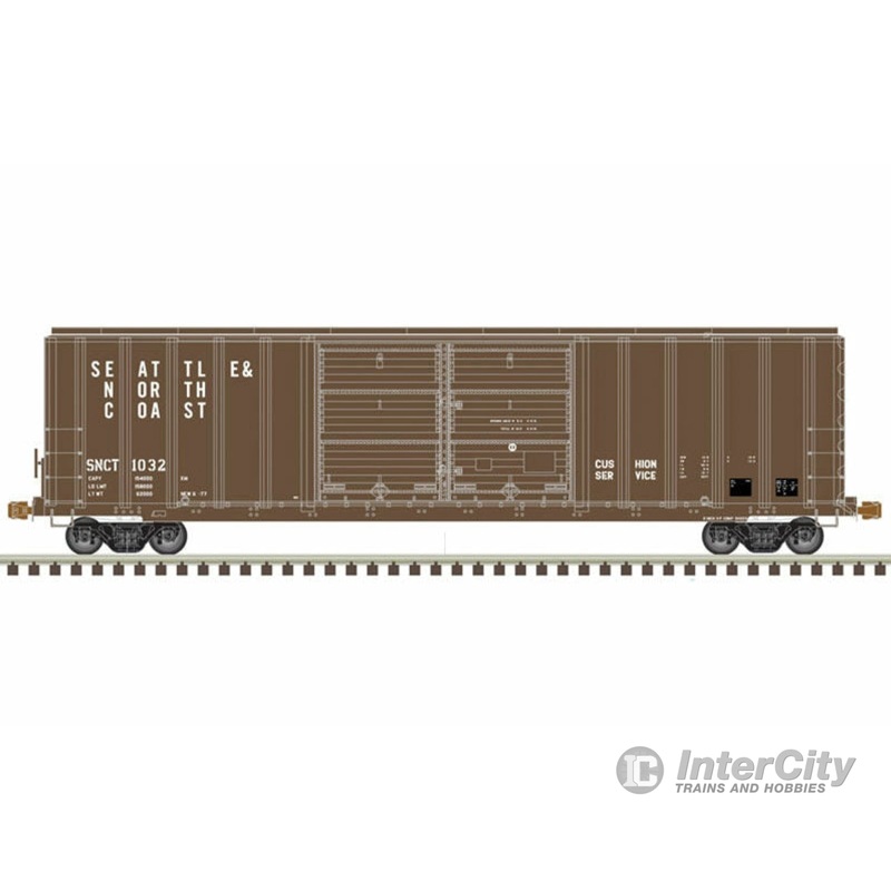 Atlas N 50005255 FMC 5077 50' Double-Door Boxcar with Centered Doors - Ready to Run - Master(R) -- Seattle & North Coast #1017 (Boxcar Red, white)