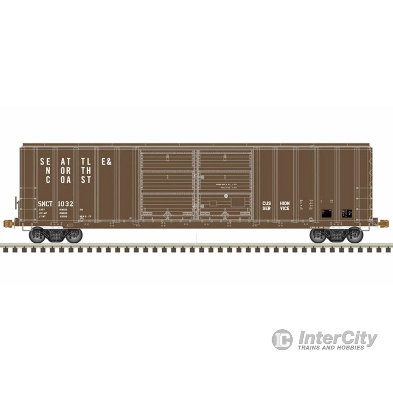 Atlas N 50005257 FMC 5077 50' Double-Door Boxcar with Centered Doors - Ready to Run - Master(R) -- Seattle & North Coast #1059 (Boxcar Red, white)