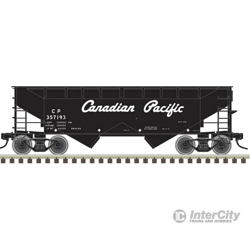 Atlas Trainman HO 20005893 2-Bay Offset-Side Hopper with Flat Ends - Ready to Run -- Canadian Pacific 357017 (black, white, Script Lettering)