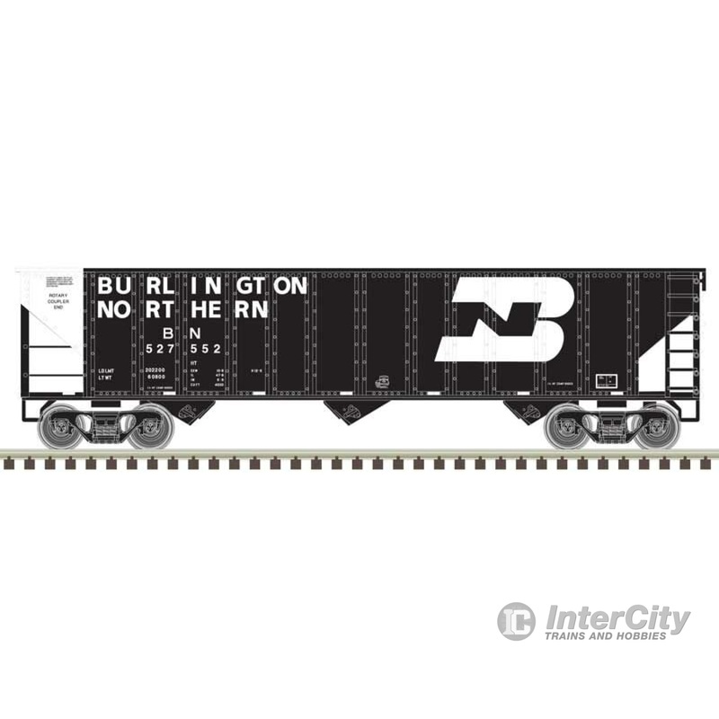 Atlas Trainman N 50005842 90-Ton 3-Bay Hopper with Load - Ready to Run -- Burlington Northern 527917 (black, white)