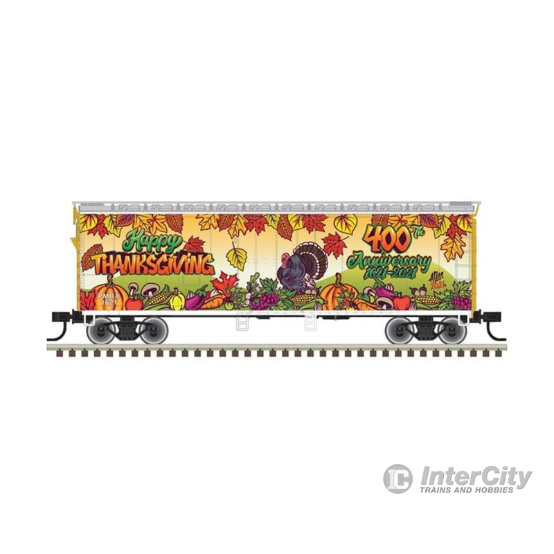 Atlas Trainman N 50006042 40' Plug-Door Boxcar - Ready to Run - Trainman(R) -- Happy Thanksgiving PRLX #1621 (400th Anniversary; Leaf, Turkey Graphics)