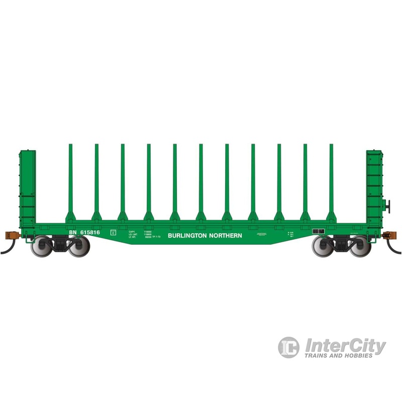 Bachmann 12903 52' Centerbeam Bulkhead Flatcar - Ready to Run -- Burlington Northern #615816 (Cascade Green, white)