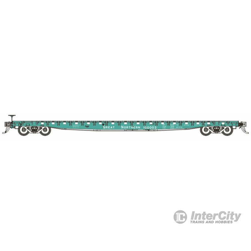 BLMA Models N 17027 GSC 60' Flatcar - Ready to Run -- Great Northern #160007 (Jade Green, white)