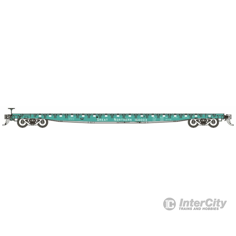 BLMA Models N 17028 GSC 60' Flatcar - Ready to Run -- Great Northern #160008 (Jade Green, white)