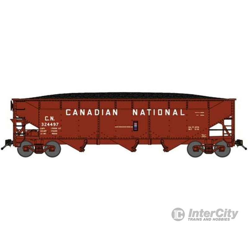 Bluford Shops N 74038 70-Ton Offset-Side 3-Bay Hopper w/Load Canadian National #324720 (Boxcar Red, 12" Billboard Lettering)