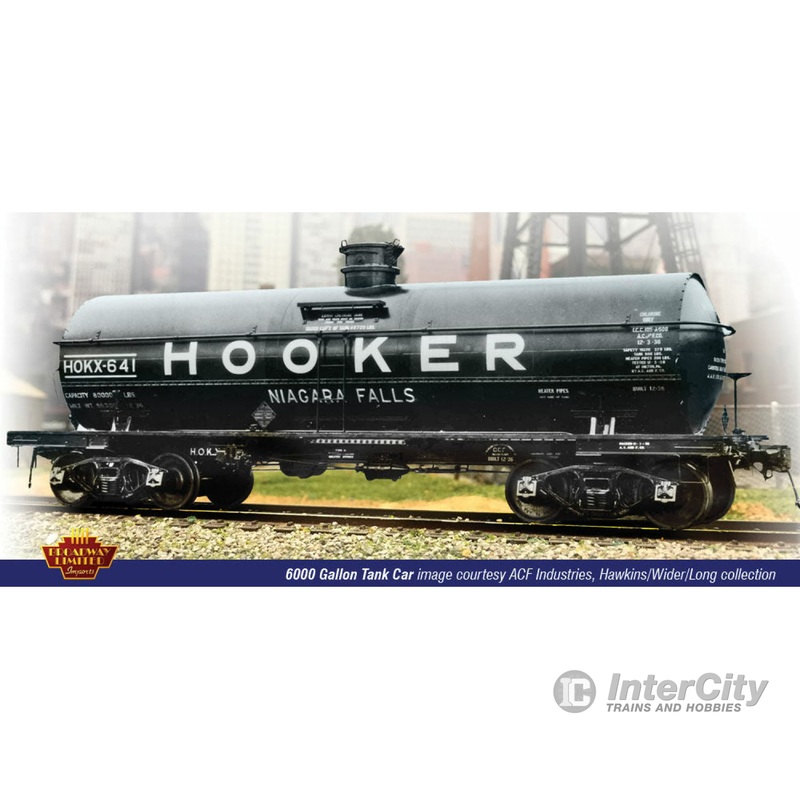 Broadway Limited Imports HO 6122 ACF Type 27/ICC-105 6,000-Gallon Tank Car 4-Pack - Ready to Run -- Hooker Chemicals (black, white)
