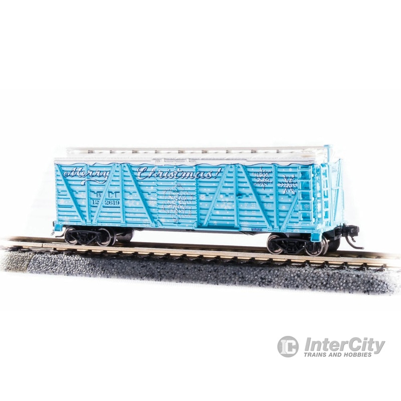 Broadway Limited Imports N 6598 PRR K7 Stock Car No Sound 2-Pack - Ready to Run -- Merry Christmas (blue, white)