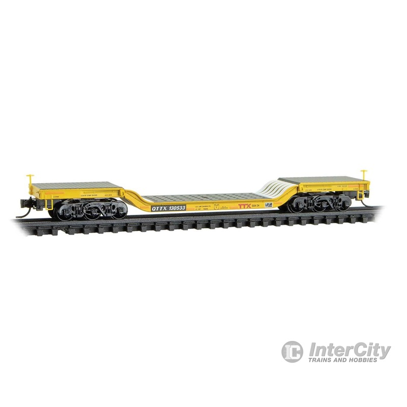 Micro Trains N 10900280 Heavyweight 6-Axle Depressed-Center Flatcar - TTX QTTX #130353 (yellow, black, red Logo)