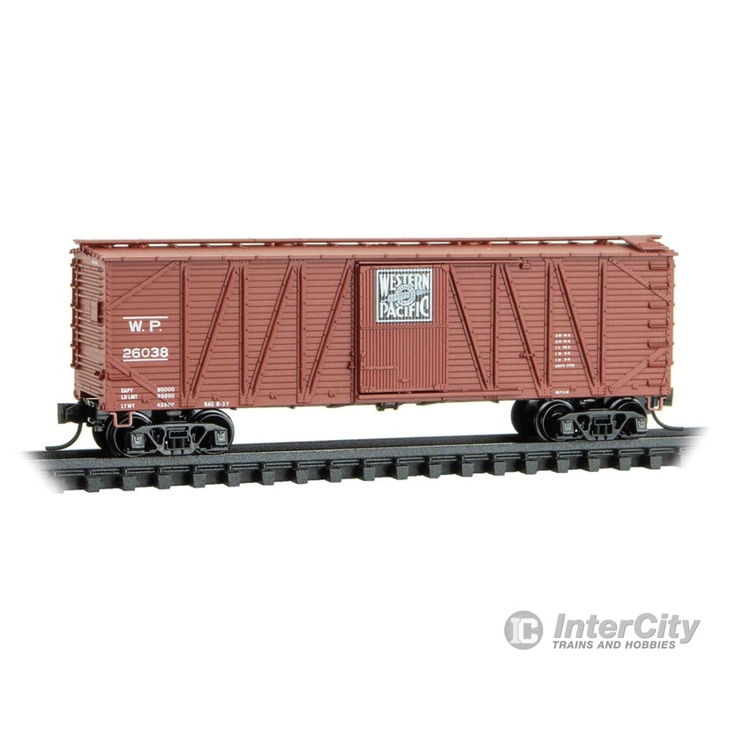 Micro Trains N 2800171 40' Outside-Braced Single-Door Boxcar - Western Pacific #26038 (Boxcar Red, black, white, Feather River Logo)