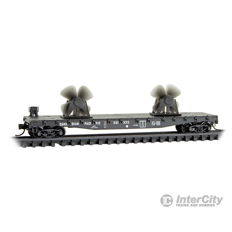 Micro Trains N 4500765 50' Fishbelly-Side Flatcar w/Side Brake Wheel, Propeller Load - Canadian Pacific #301335 (black)